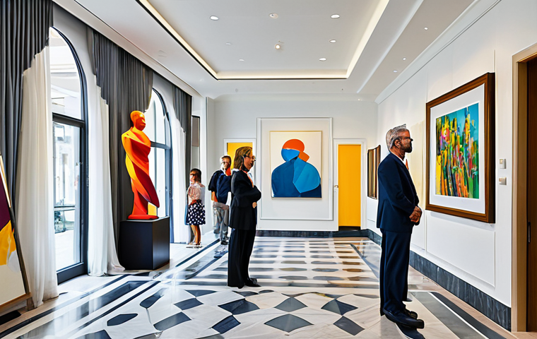Art Hotel Lobby**
"A bright and airy art hotel lobby, featuring modern sculptures and vibrant paintings, fully clothed guests admiring the art, professional, safe for work, appropriate content, perfect anatomy, correct proportions, natural pose, high quality, well-lit, modest decor, family-friendly"
**